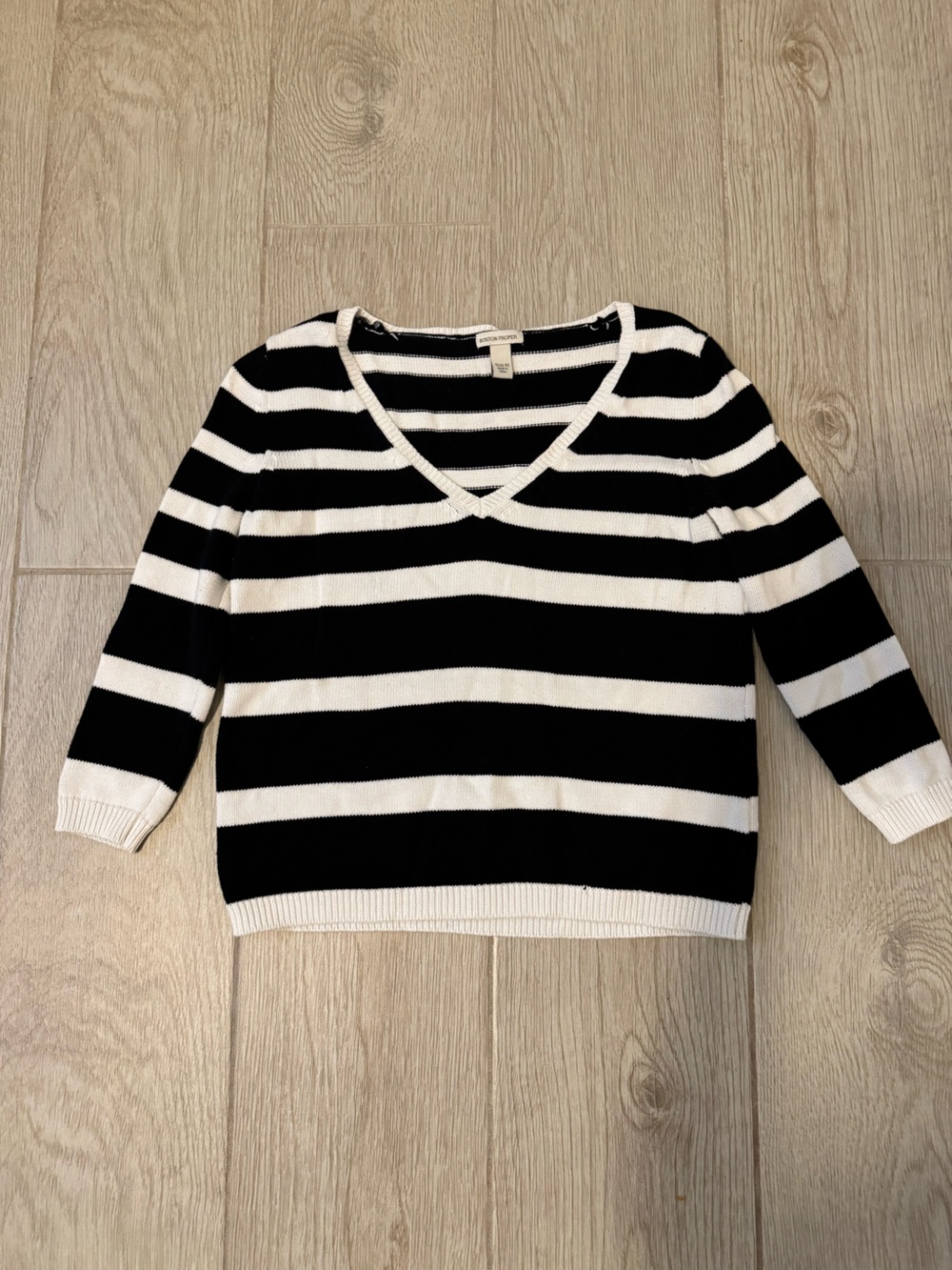 Boston Proper Black and White Striped Scoop-Neck Sweater